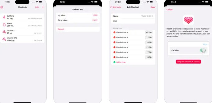 Health Logging Tools : Health Shortcuts