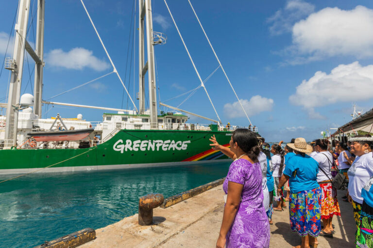 Rainbow Warrior arrives in Marshall Islands to call for nuclear and climate justice on 40th anniversary of Rongelap evacuation
