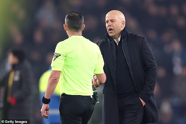 Revealed: Arne Slot’s F-word tirade saw Liverpool boss tell Michael Oliver ‘if we don’t win the league, I’ll f***ing blame you’ before swearing twice at assistant referee after Everton draw