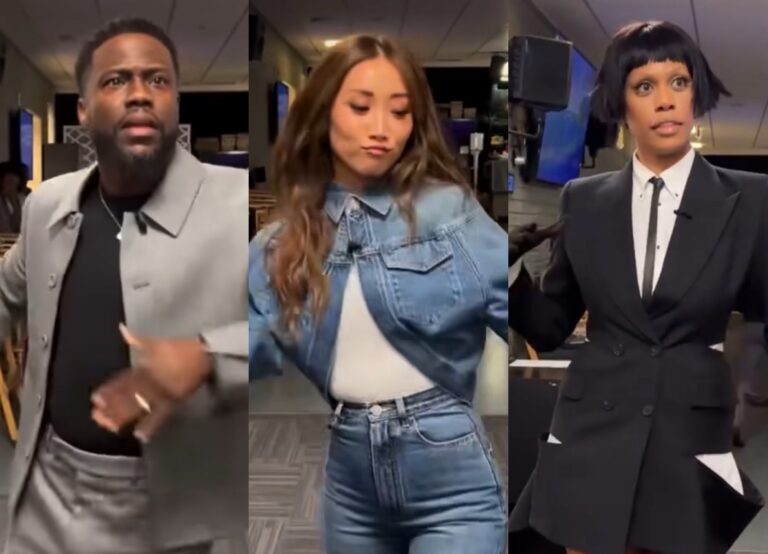 Jennifer Hudson Show Spirit Tunnel Style: Brenda Song in Denim Alaia Flared Jeans and Jacket, Kevin Hart in a Gray Dior Suit, Laverne Cox in a Cut Out Alexander McQueen Blazer Dress, and More!