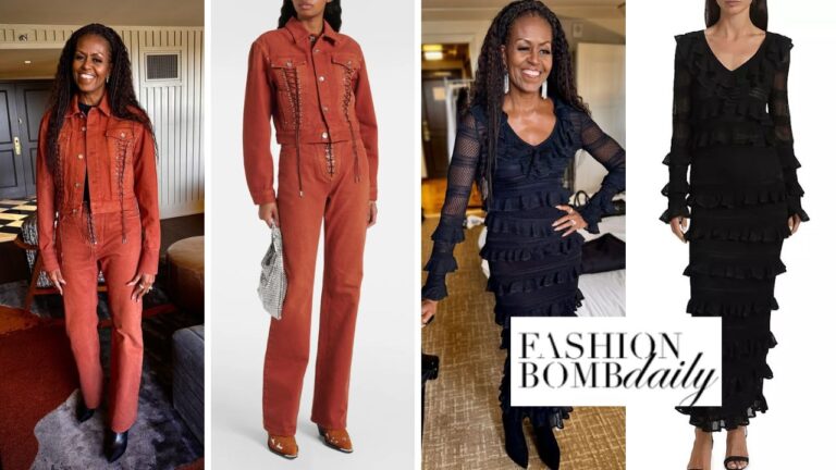 Michelle Obama Wore a Earth Brown Paco Rabanne Set and a Black Zimmermann Dress to SXSW