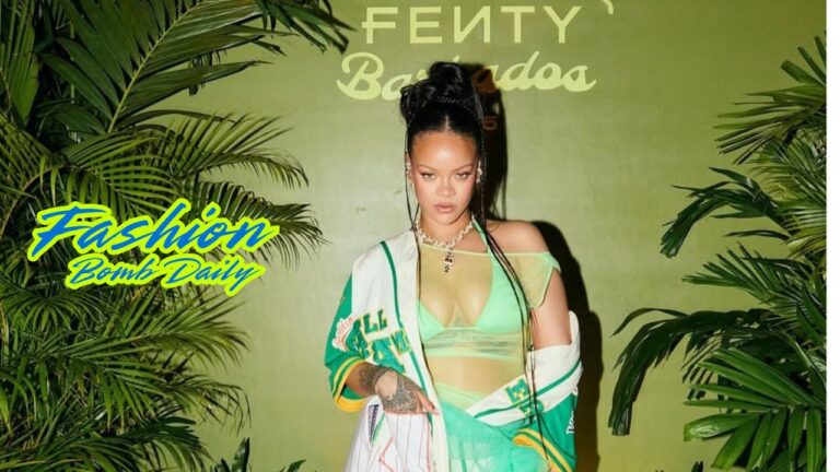 Rihanna Celebrated the Latest Fenty X Puma Collection in a White Pinstripe Jersey and a Seafoam Green Skirt