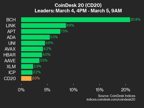 Bitcoin Cash (BCH) Surges 20.8%, Leading Index Higher