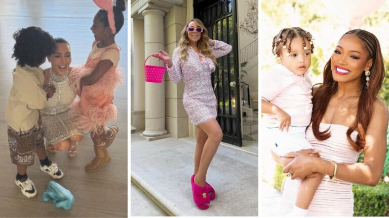 Fashion Bomb Easter Looks 2025: Kim Kardashian in a White $13,300 Miu Miu Dress, KeKe Palmer in a Blush $3,390 Balmain Dress, and Mariah Carey in a Pink Embellished Chanel Set