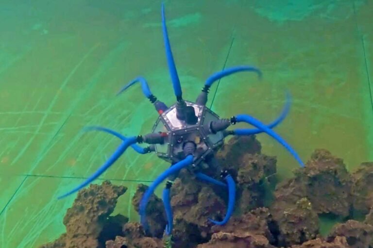 Bacteria-inspired robot uses 12 spinning flagella to roam underwater
