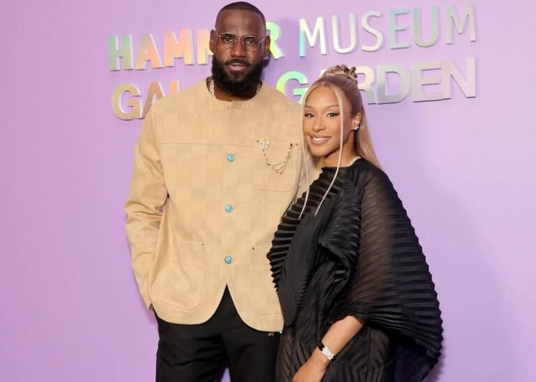 LeBron James in Louis Vuitton and Savannah James in Issey Miyake at the Hammer Museum Gala
