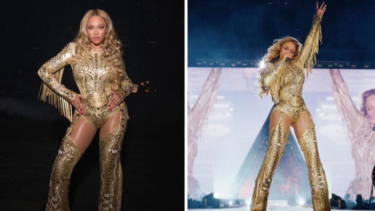You ask, we answer! Beyonce Wore a Gold Custom Lindsey James Look on the Cowboy Carter Tour