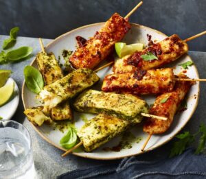 Spicy Halloumi Kebabs : Chilli Halloumi Kebabs
