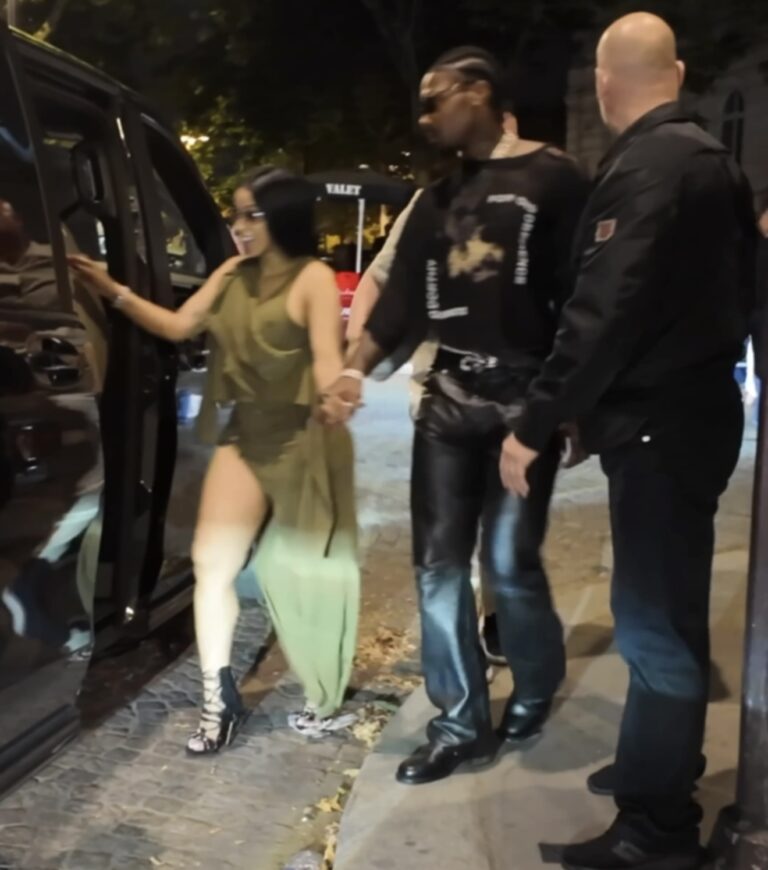 Cardi B and Stefon Diggs Step out in Paris, with Cardi B in DSquared2 Black Lace Up Sandals