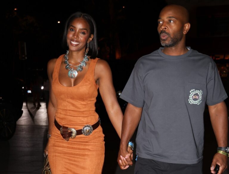 Kelly Rowland Wears Suede Tofé Dress and Represent Woman Boots in Paris as Tim Weatherspoon Sports Bode Tee for Beyoncé’s Cowboy Carter Tour
