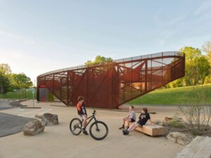 Cantilevered Porous Steel Pavilions : baker creek pavilion