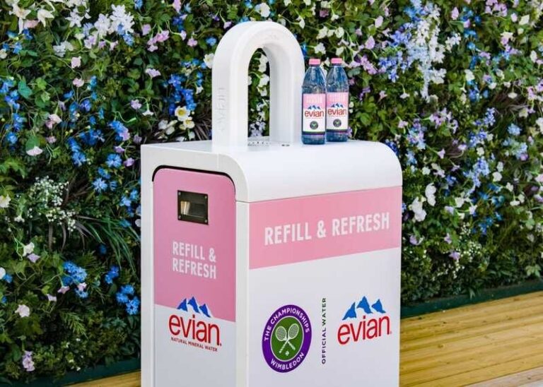 Refillable Water Brand Bottles : evian and Wimbledon