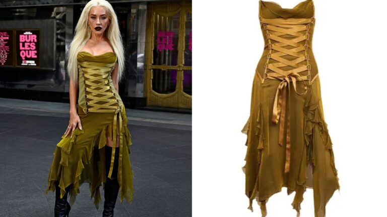 Christina Aguilera Promoted the New Burlesque Musical on Broadway in a Green Vintage Versace Dress