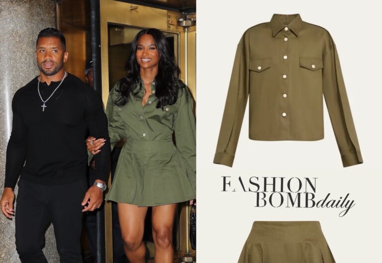 Ciara Turns Heads in Structured An Only Child Olive Shirt and Skirt While Out in NYC with Russell Wilson