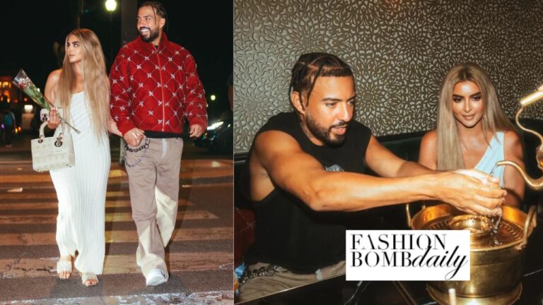 Fashion Bomb Couples: French Montana Steps Out with the Princess of Dubai in a Red Embellished Bomber Jacket