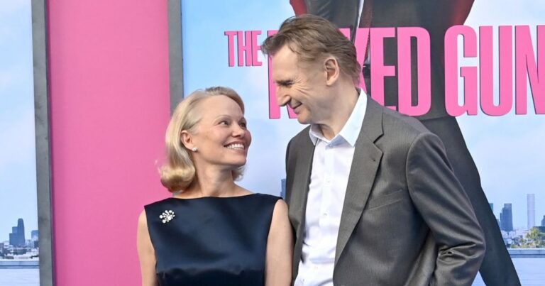 Pamela Anderson and Liam Neeson Nearly Kiss During Interview