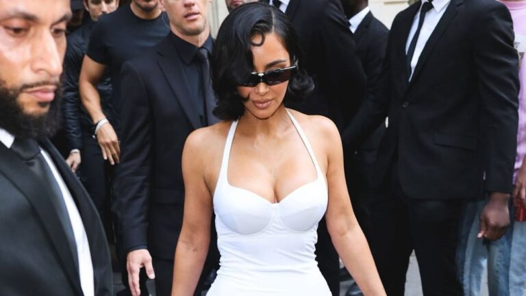 Kim Kardashian Wore a White Balenciaga Monochromatic Look to Paris Fashion Week