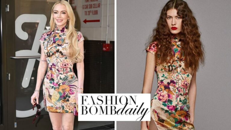 Lindsay Lohan Promoted ‘Freakier Friday’ in a Multicolor Roberto Cavalli Dress