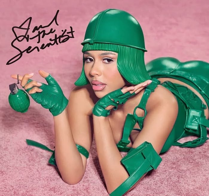 Mariah the Scientist Wears Custom Green SEKS.LLC Look for Hearts Sold Separately Album Art