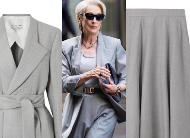Meryl Streep Wears Light Grey Sasuphi Lauren Wool Suit on the Set of The Devil Wears Prada 2