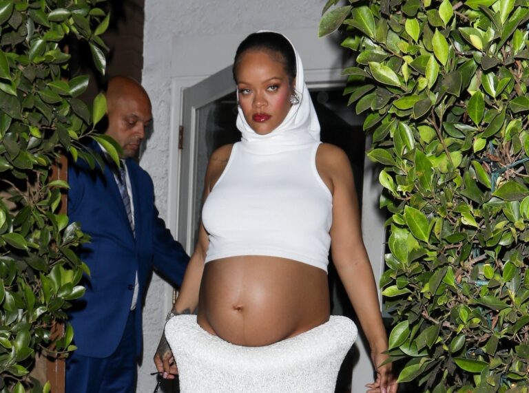 Rihanna Shows Off Baby Bump at Giorgio Baldi in Sculptural White Maison Alaïa Skirt Set