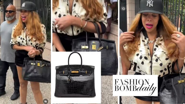 Wendy Williams Was Captured Donning a Cream Mel Maxi Bomber Jacket with a Black Hermes Birkin Bag and Christian Louboutin Sneakers