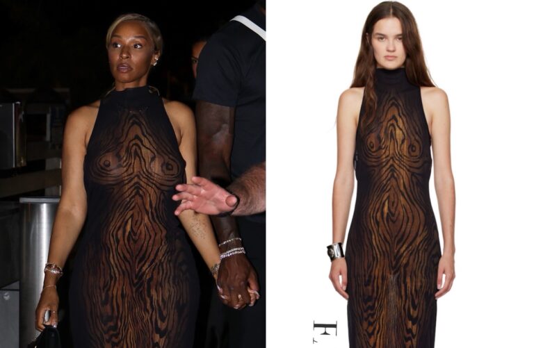 You Ask, We Answer! Savannah James Steps out with Lebron James Wearing a $930 Jean Paul Gaultier The Long Draped Wood Maxi Dress