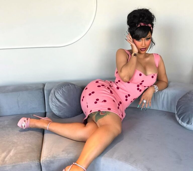 Cardi B Raps in Pink and Red Polka Dot Alaïa Dress and Le Silla Platforms for “Imaginary Playerz”