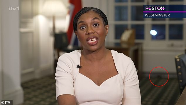 Are the mice panicking at Parliament too? Moment rodent scurries past Kemi Badenoch as she gives TV interview