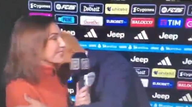 ‘It’s not harassment’: Pitchside football reporter sticks up for Juventus manager after he kissed her live on air mid-interview