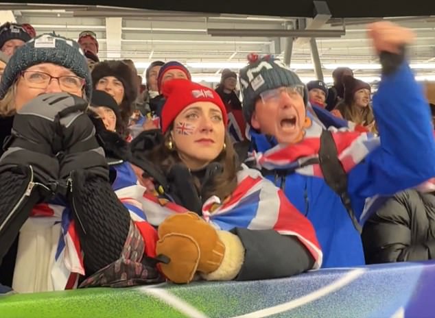 Matt Weston’s fiancee is racked with nerves watching Team GB star’s gold medal winning run – before launching into emotional celebrations with his family