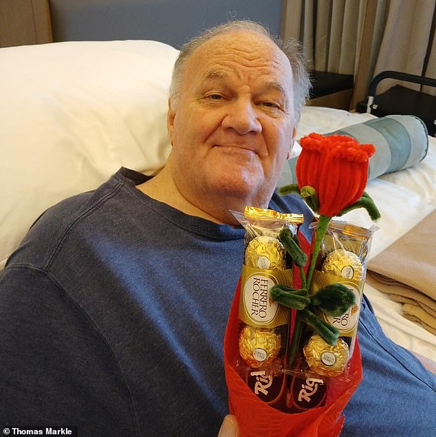 Thomas Markle attends Valentine’s Day party to celebrate ‘good progress’ in his battle to walk again – but still no visit from daughter Meghan