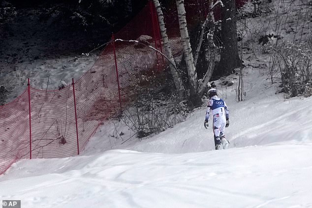 The incredible SULK: Winter Olympics skier STORMS OFF into the woods after he crashed out when leading for gold – days after his grandfather died