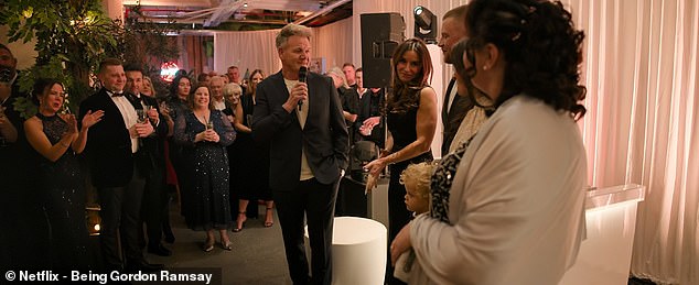 ‘The most important family is the one you create’: Gordon Ramsay goads the Peaty family at Adam and Holly’s engagement party as first signs of their explosive feud are revealed in his new Netflix series