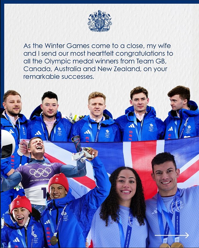 King Charles sends his ‘heartfelt congratulations’ to Olympic Winter Games winners from Team GB and across the Commonwealth