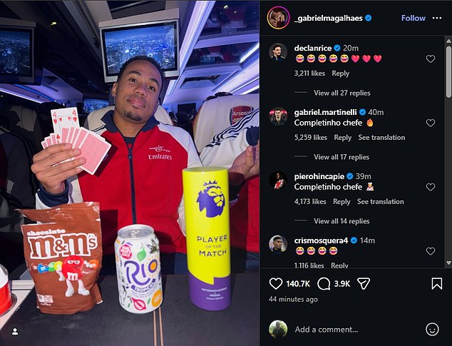 Arsenal star Gabriel brutally MOCKS Spurs on social media after Gunners thrashed north London rivals to go five clear at the top – as eagle-eyed fans spot the rival he tagged in the picture