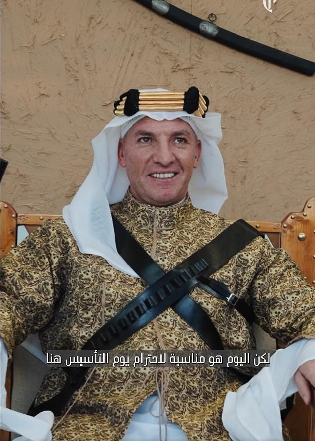 Ex-Liverpool and Celtic boss Brendan Rodgers transforms into ‘Sheikh Brendan’, posing in Saudi traditional dress and with a gun in promotional video so brazen it ‘looks like AI’