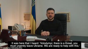 ‘Today marks four years since Putin said he would seize Kyiv in three days’: Zelensky taunts Putin and reveals his underground bunker in video marking anniversary of Ukraine invasion