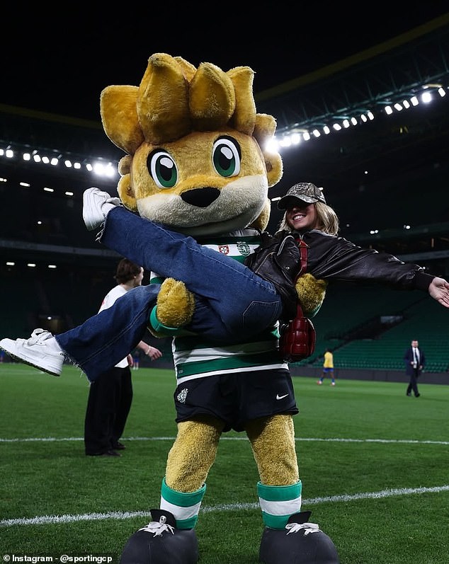 Bend it like Sweeney! Hollywood star shows off football skills during surprise appearance at Portuguese football match