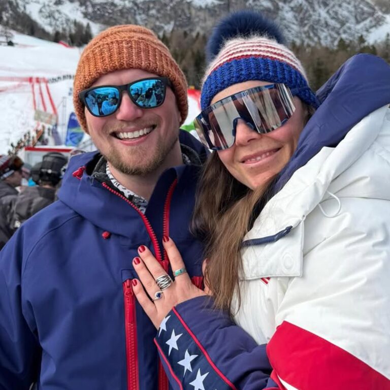 Skier Breezy Johnson Engaged at Finish Line