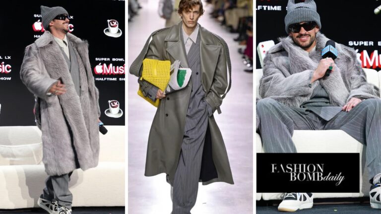 Bad Bunny Wore a Grey Bottega Veneta Spring/Summer 2026 Look to the Apple Music Super Bowl LIX Halftime Show Press Conference