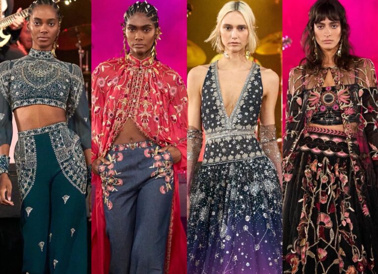 On the Scene at Cucculelli Shaheen’s Electric Cosmos Show at Bowery Ballroom: Gold Beaded Gowns, Emerald Velvet Suits, and Celestial Ombre Dresses