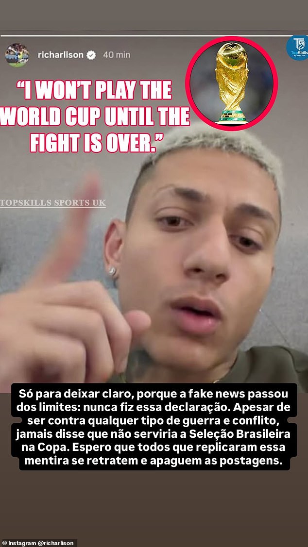 Richarlison hits back after ‘fake’ World Cup statement: Spurs star issues angry response to claims he will refuse to play for Brazil in the US after American attacks