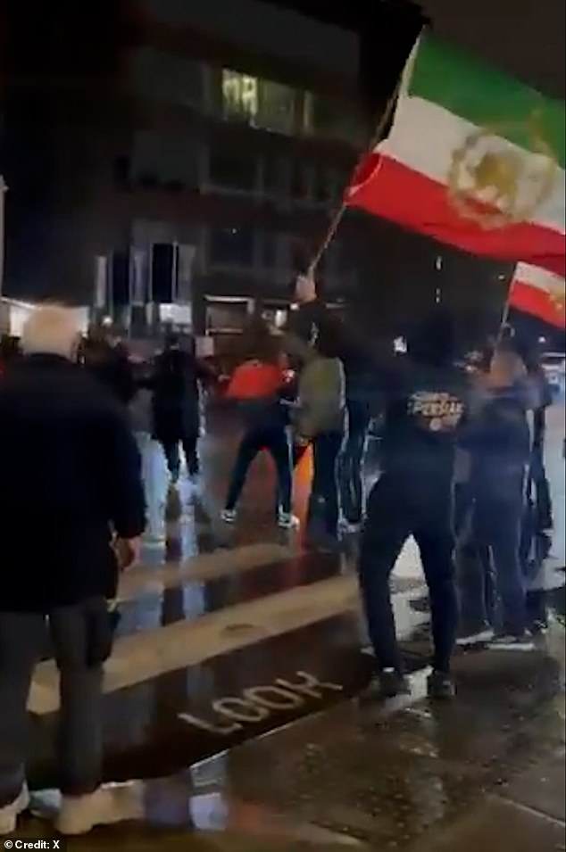 Iran war comes to London: Moment Iranians clash with each other in violent scenes outside mosque in the capital