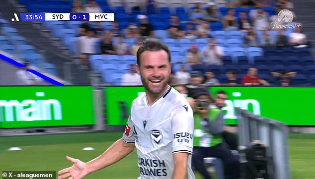 Former Man United star, 37, rolls back the years with stunning free-kick – as Bruno Fernandes and Harry Maguire share wholesome celebration