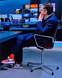 ‘The absolute state of Robert Peston!’ Viewers’ shock at 65-year-old broadcaster’s garish red £145 Nike trainers and ‘knuckle duster’ rings while covering Middle East conflict
