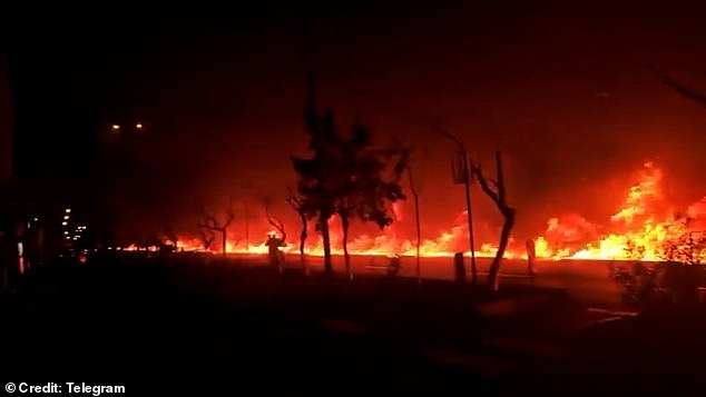 Moment fire flows through the streets of Tehran in apocalyptic scenes after after US strikes on oil depots