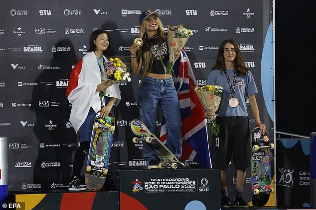 British 17-year-old skateboarder Sky Brown is world champion AGAIN! Teenager calls for ‘peace around the world’ after second title – having won her first when she was just 14