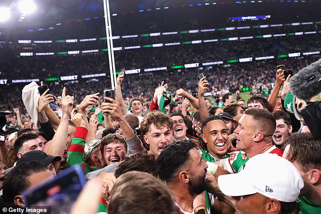 Wild scenes as South Sydney star Alex Johnston makes NRL history by breaking all-time try record – as even Albo storms the field