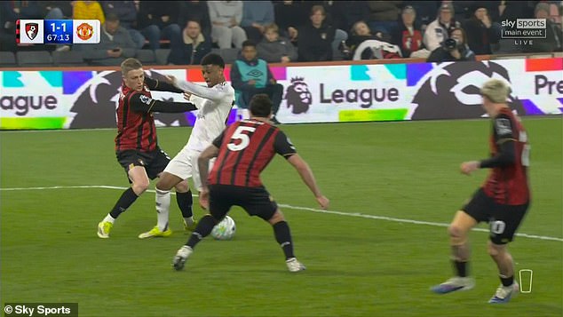 Man United left ‘baffled’ as Amad is denied penalty before Harry Maguire is sent off and penalised for similar challenge in build up to late leveller